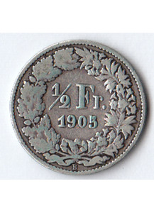 1905 - 1/2 Franc Argento Svizzera Standing Helvetia Circolata